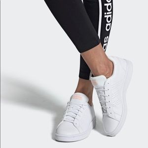 Adidas Advantage Base - White w/ Pink Logo size 10
